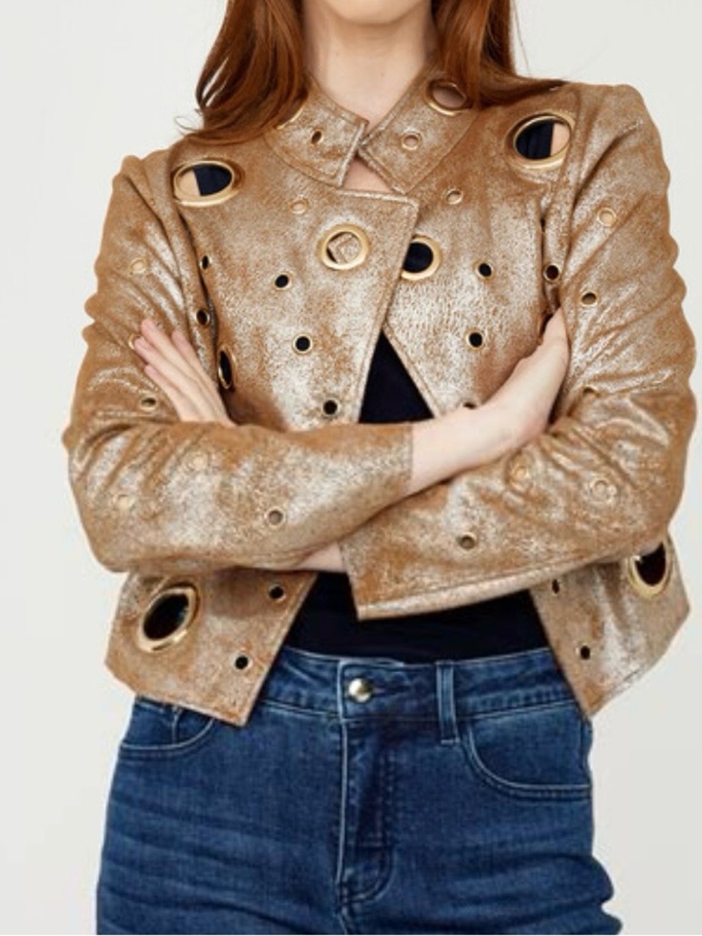 NWT Frank Lyman Design Collection Metallic Rose-Gold Eyelet Jacket.Stunning 🔥 - Picture 5 of 10